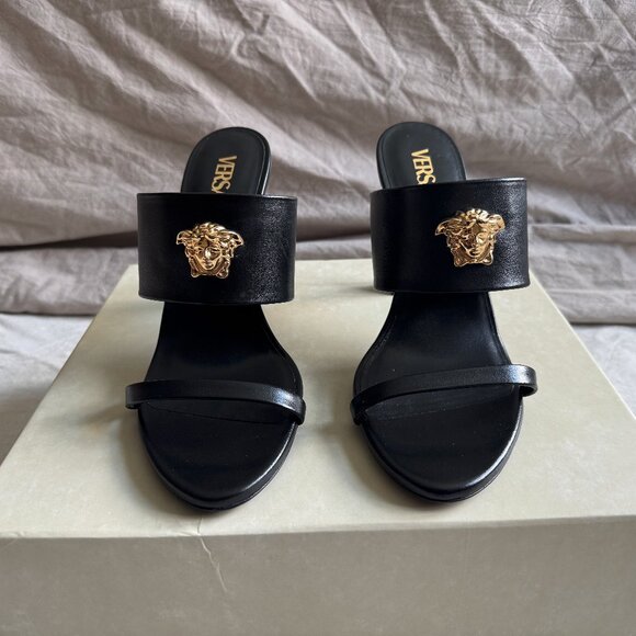 Versace Shoes - Versace Black Mules with Gold Medusa